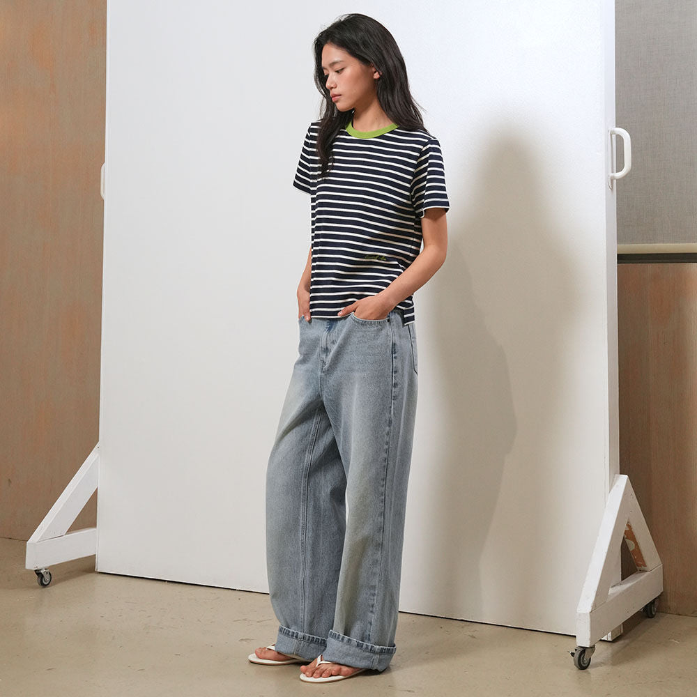 GENERAL IDEA WOMAN color combination striped short sleeve t-shirt [NAVY] / GF2LTS522