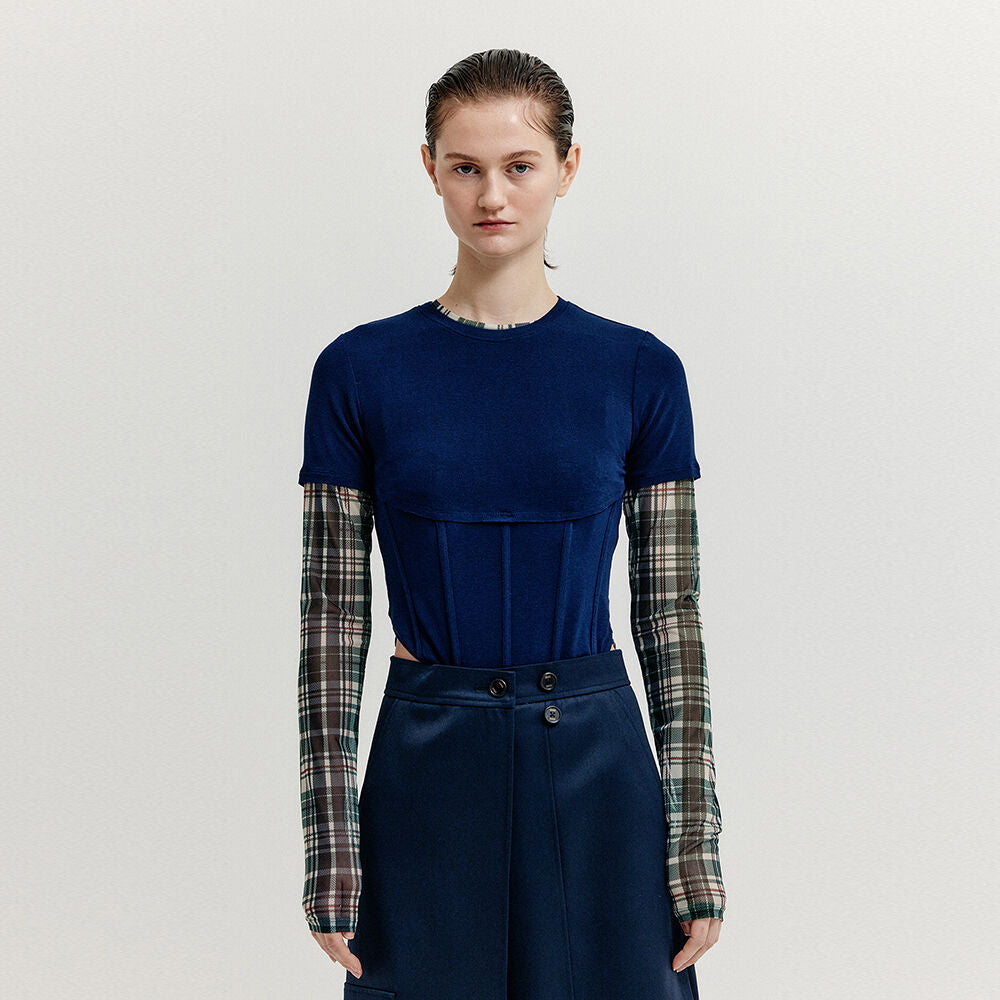EENK EENK XESLEY Short Sleeve Bustier T-shirt - Navy