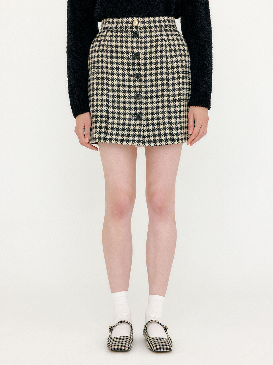 EENK VETHY Buttoned Mini Skirt - Black/Ivory Check