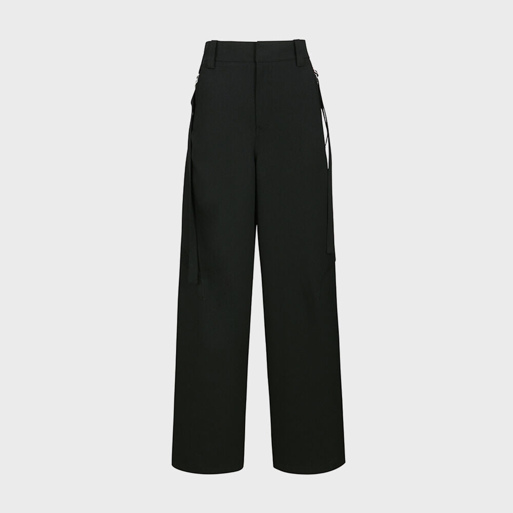 YCH SIDE BELTED LONG-LEG PANTS BLACK (W24PT5031BK)