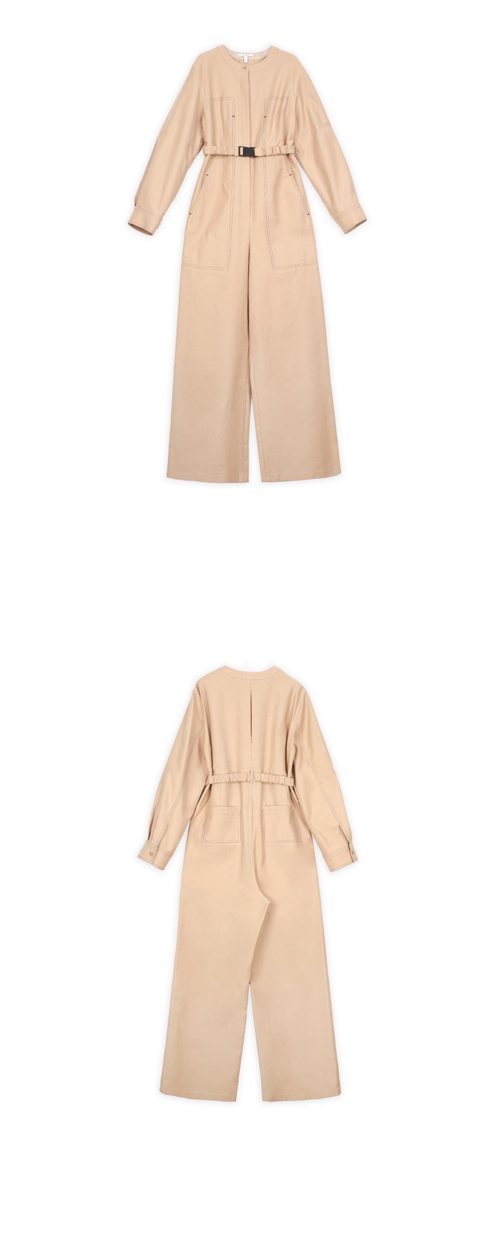 WOVEMENT High Rise Cotton Jumpsuit Beige WBAFJS002BE