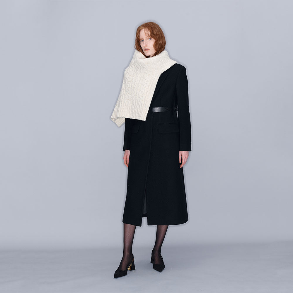 YCH SINGLE-BREASTED BELTED COAT BLACK (W23OT018BK)