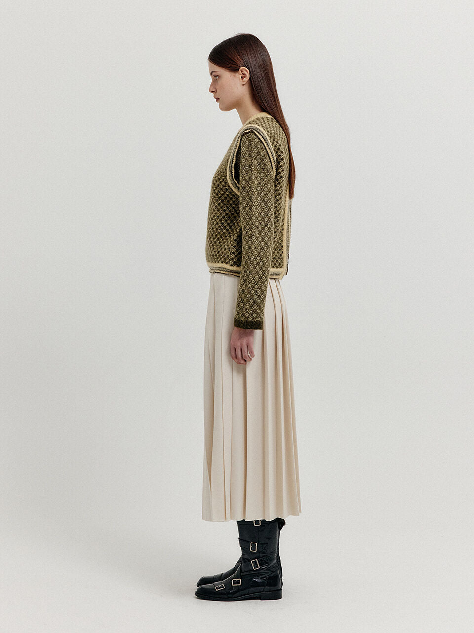 EENK EENK XITA Jacquard Knit Vest - Khaki/Yellow