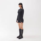 白RO(BAEKRO) BOTH SIDES BODY-CON BODYSUIT - BLACK