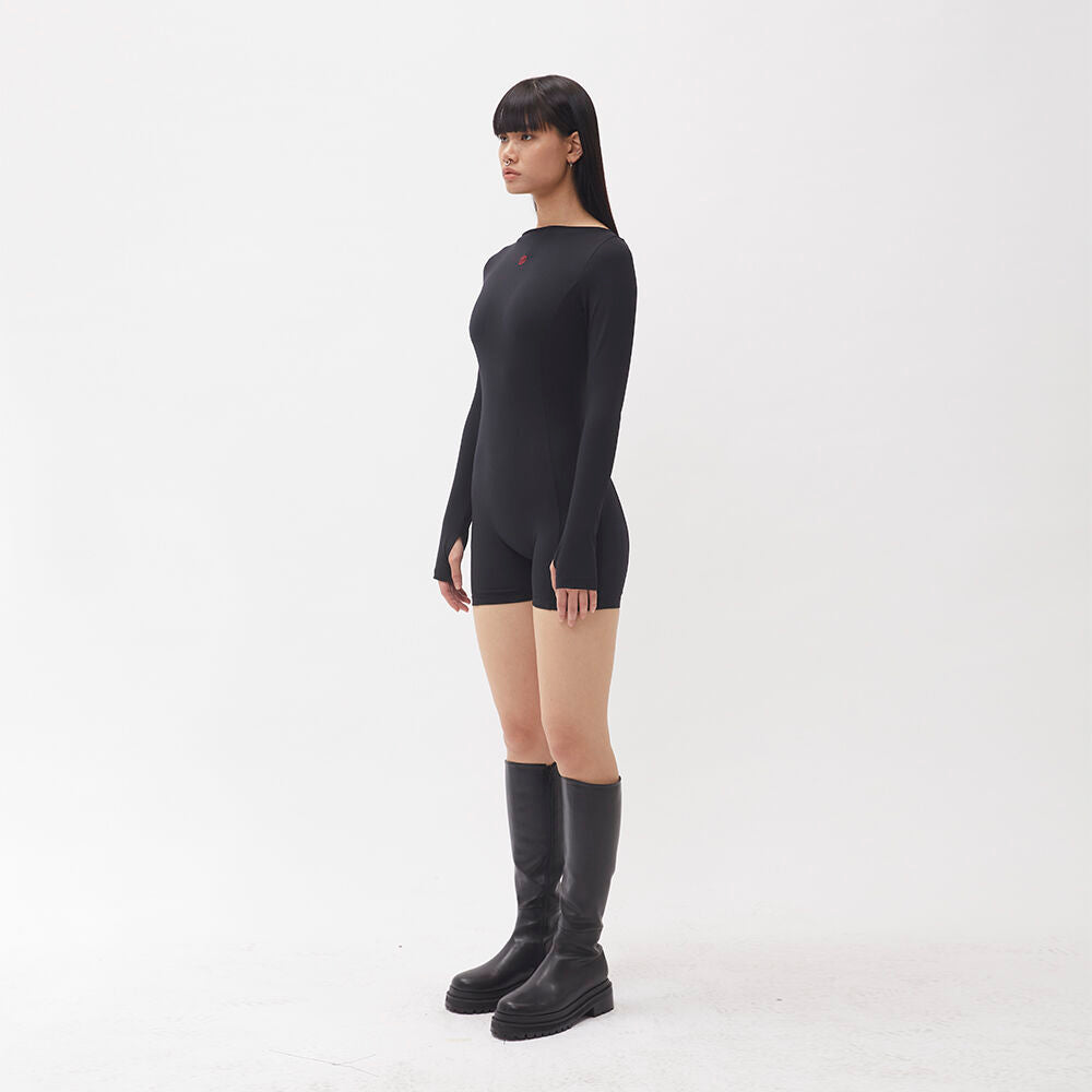 白RO(BAEKRO) BOTH SIDES BODY-CON BODYSUIT - BLACK