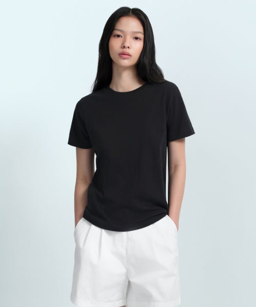 MUSINSA STANDARD WOMAN MUSINSA STANDARD WOMAN Relaxed Fit Crew Neck T-Shirt (Black)