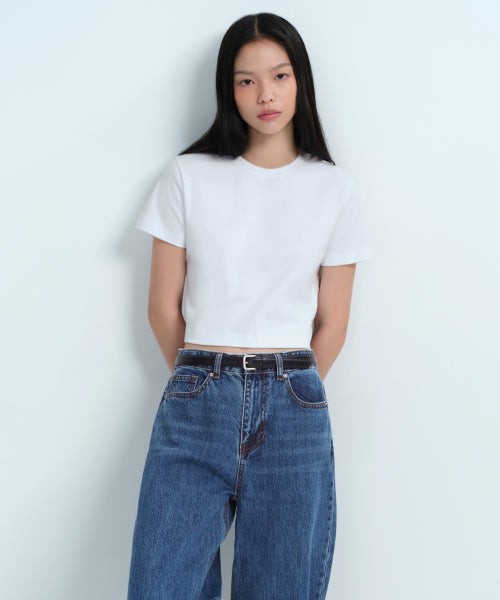 MUSINSA STANDARD WOMAN MUSINSA STANDARD WOMAN Women's Crew Neck Crop T-Shirt (White)