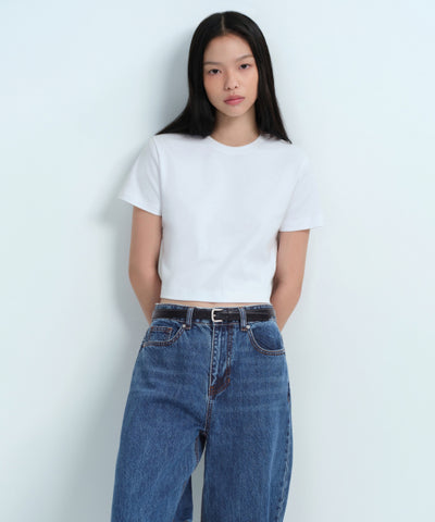 MUSINSA STANDARD WOMAN Women's Crew Neck Crop T-Shirt (White)