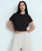 MUSINSA STANDARD WOMAN MUSINSA STANDARD WOMAN Crew Neck Crop T-Shirt (Black)