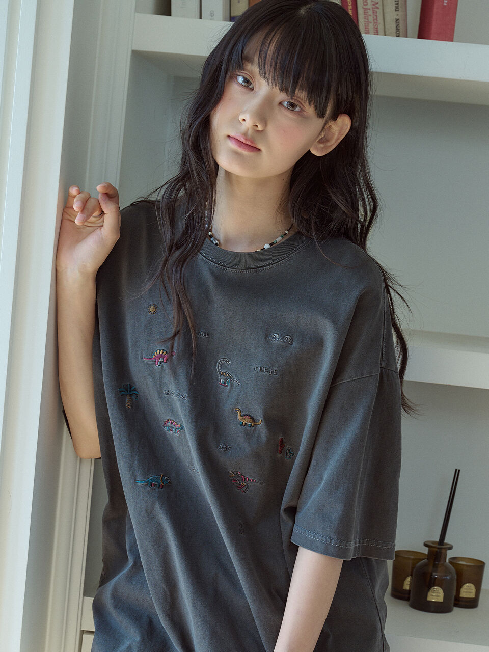 CPGN Dino Stitch embroidery pigment short sleeve t-shirt smoke black
