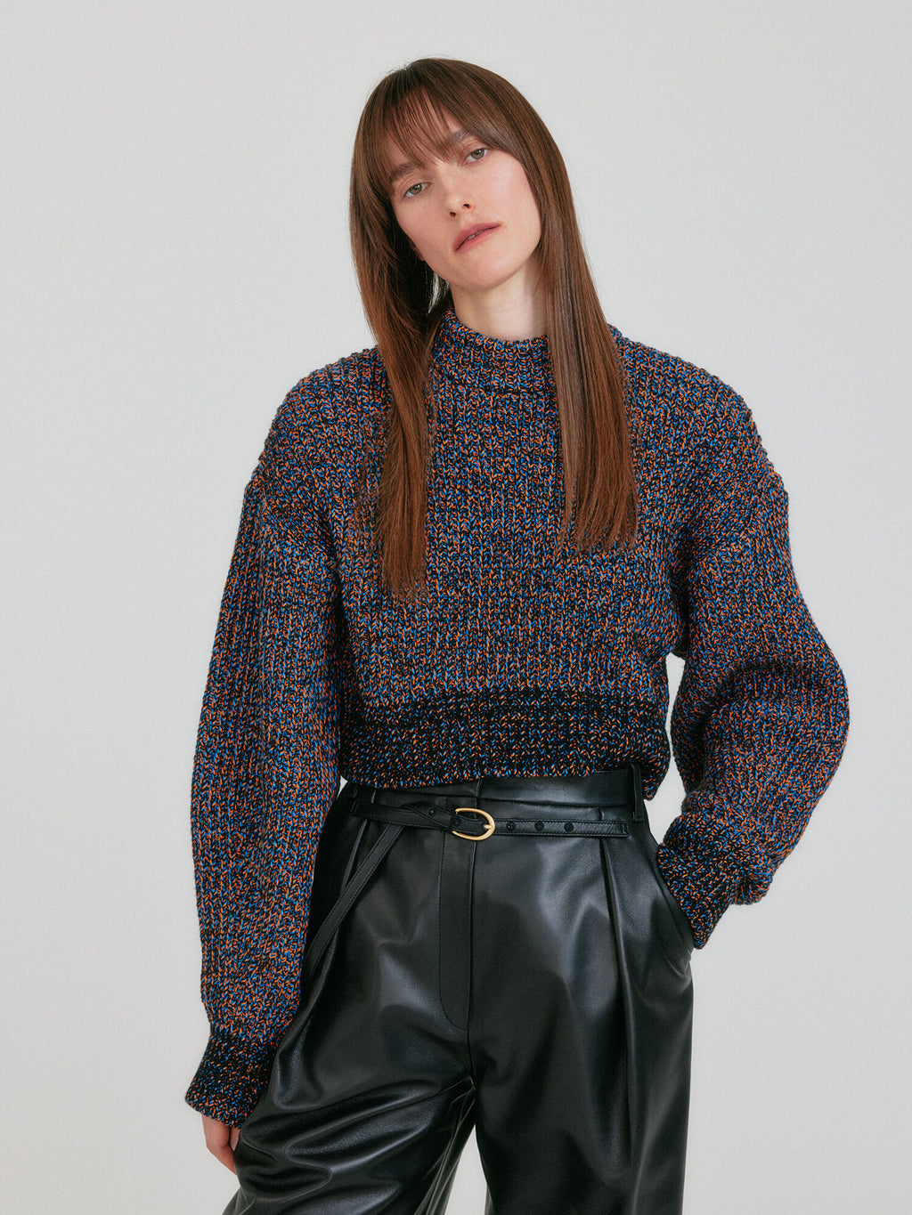 EENK ZABELLE Mockneck Textured Knit Pullover - Orange/Blue Multi