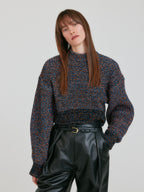 EENK ZABELLE Mockneck Textured Knit Pullover - Orange/Blue Multi