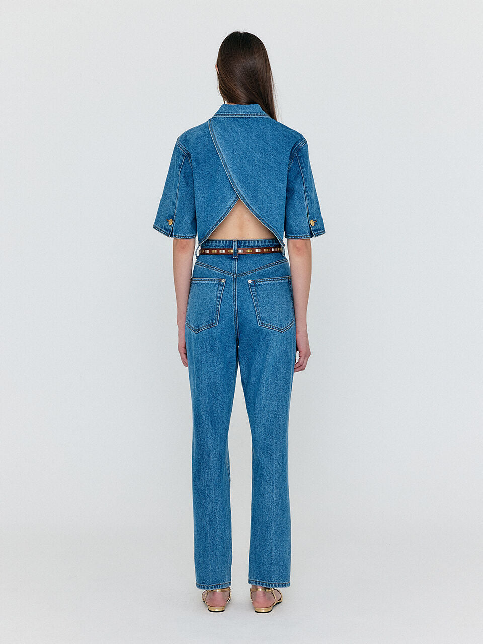 EENK EENK WENEVA Asymmetric Front Denim Pants - Blue