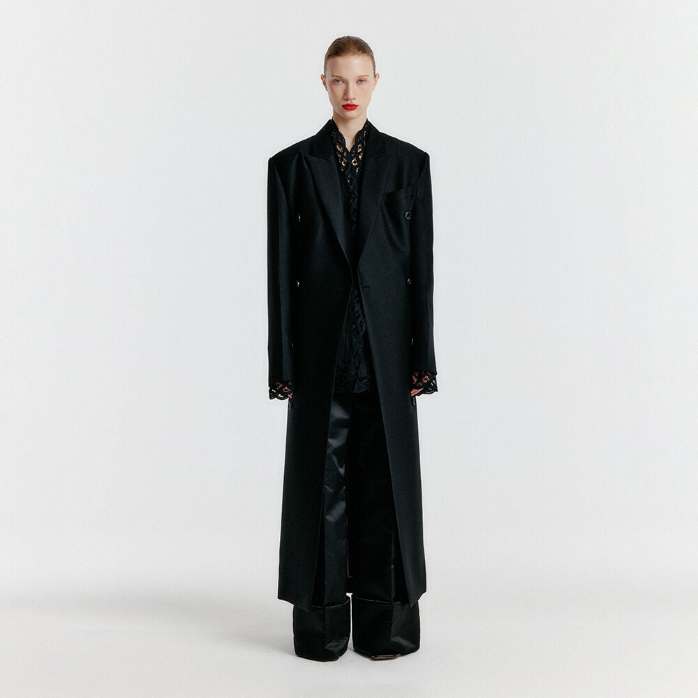 EENK YALE Peaked lapel Tailored Long Coat - Black