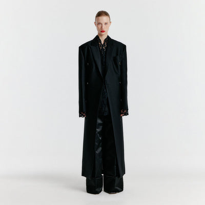 YALE Peaked lapel Tailored Long Coat - Black
