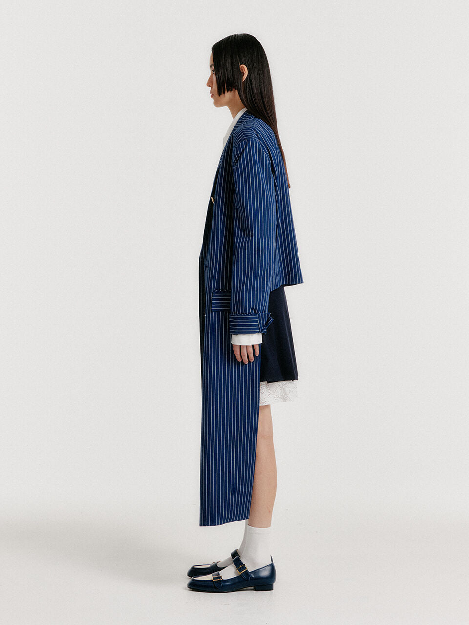 EENK EENK Long Coat Navy Stripe
