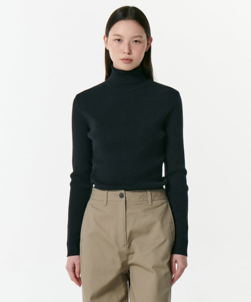 MUSINSA STANDARD WOMAN MUSINSA STANDARD WOMAN Women's Ribbed Slim Turtleneck Knit Black