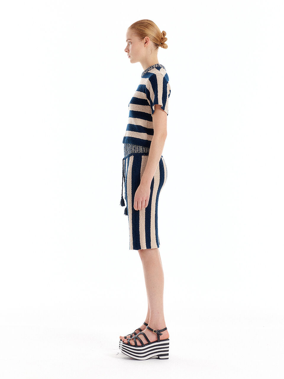 EENK EENK ULLYD Half Sleeve Knit Top - NavyBeige Stripe
