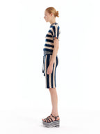 EENK EENK ULLYD Half Sleeve Knit Top - NavyBeige Stripe