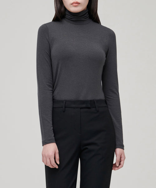 MUSINSA STANDARD WOMAN MUSINSA STANDARD WOMAN T-Shirt Slim Turtleneck [Dark Gray]