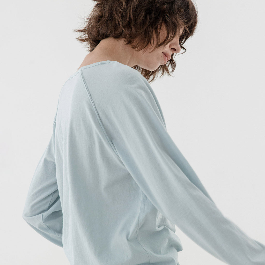 KOZNOK Maria loose fit Nagrang layered pure cotton women's long sleeve t-shirt indie blue