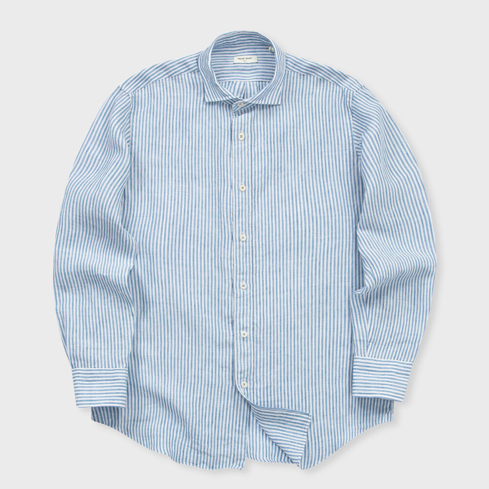 PRODE SHIRT [Regular] L-460 Vintage Linen Striped Shirt (Blue)