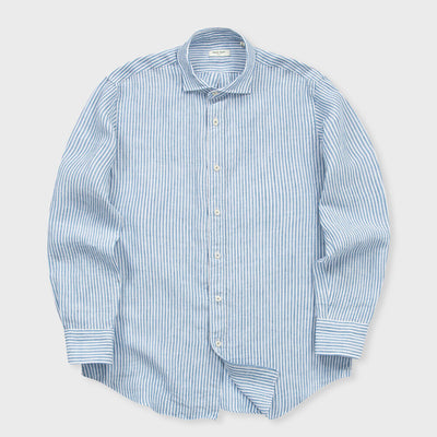 [Regular] L-460 Vintage Linen Striped Shirt (Blue)