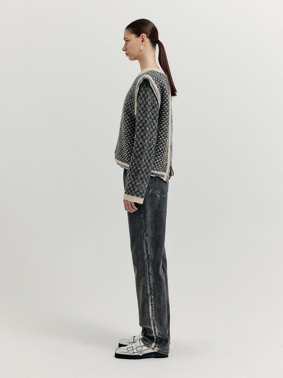 EENK EENK XITA Jacquard Knit Vest - Black/Ivory