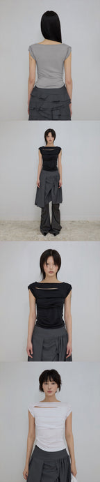 FLAREUP Asymmetrical Draped Roll-Up T-Shirt (FL-165_Gray)