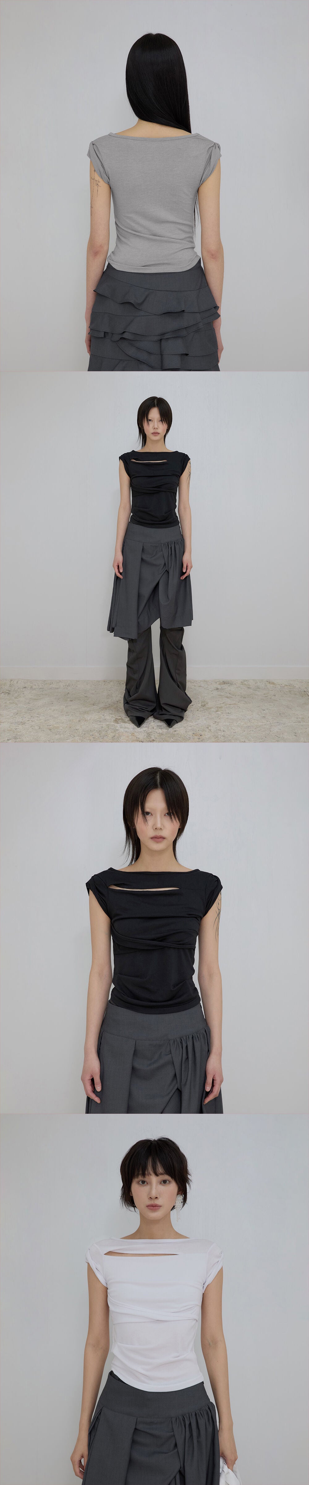FLAREUP Asymmetrical Draped Roll-Up T-Shirt (FL-165_Gray)