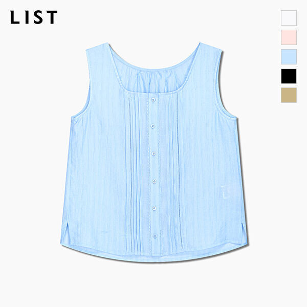 LIST Sheer pin tuck button sleeveless blouse_TWWBLQ62220