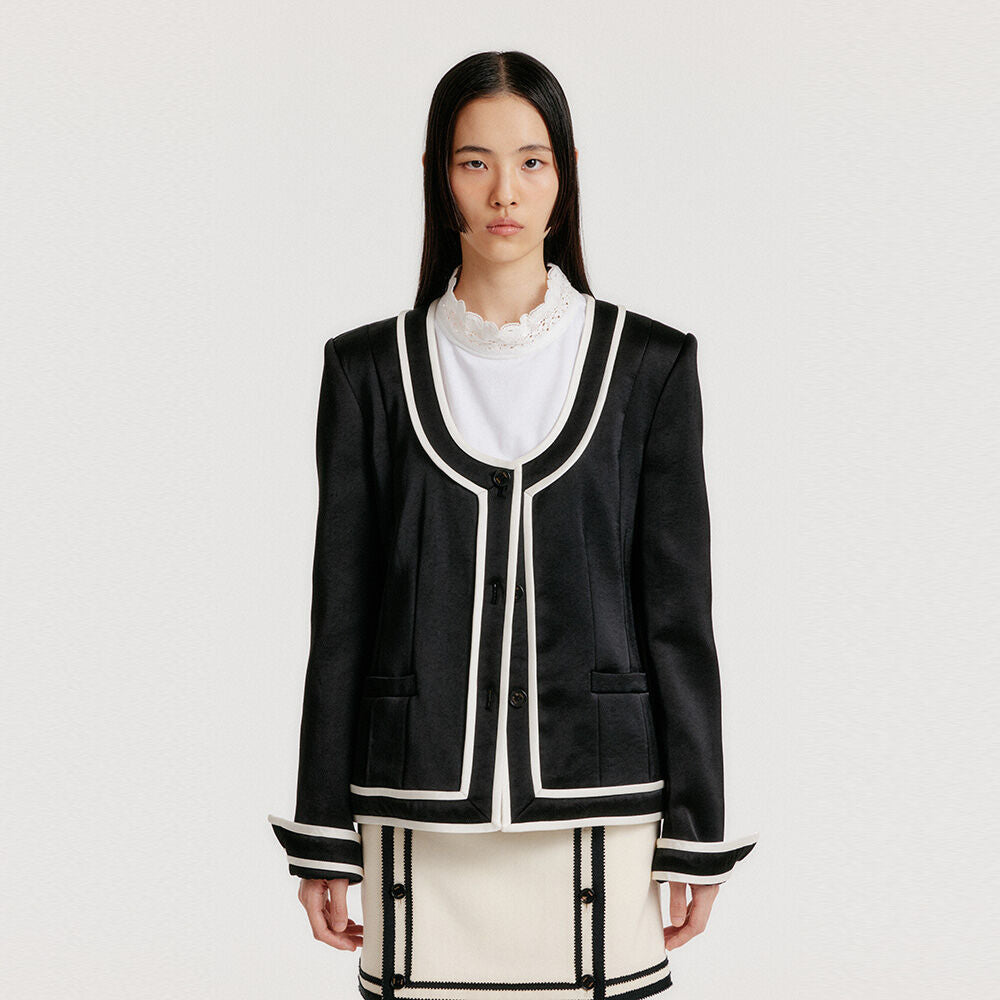 EENK EENK YASE Contrast U-Neck Jacket - Black/Ivory