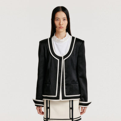EENK YASE Contrast U-Neck Jacket - Black/Ivory