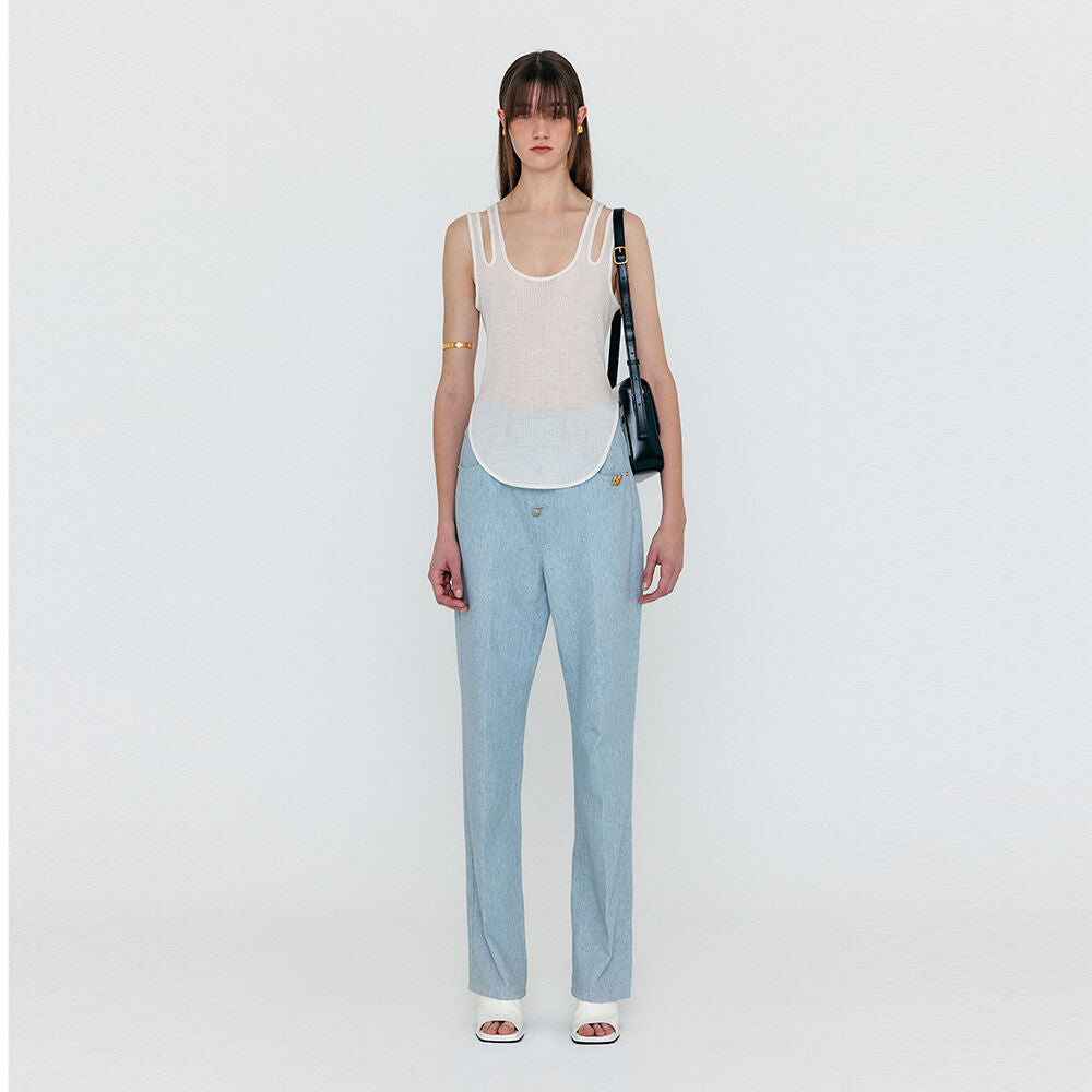 EENK EENK WENEVA Asymmetric Front Denim Pants - Light Blue