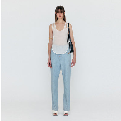 EENK WENEVA Asymmetric Front Denim Pants - Light Blue