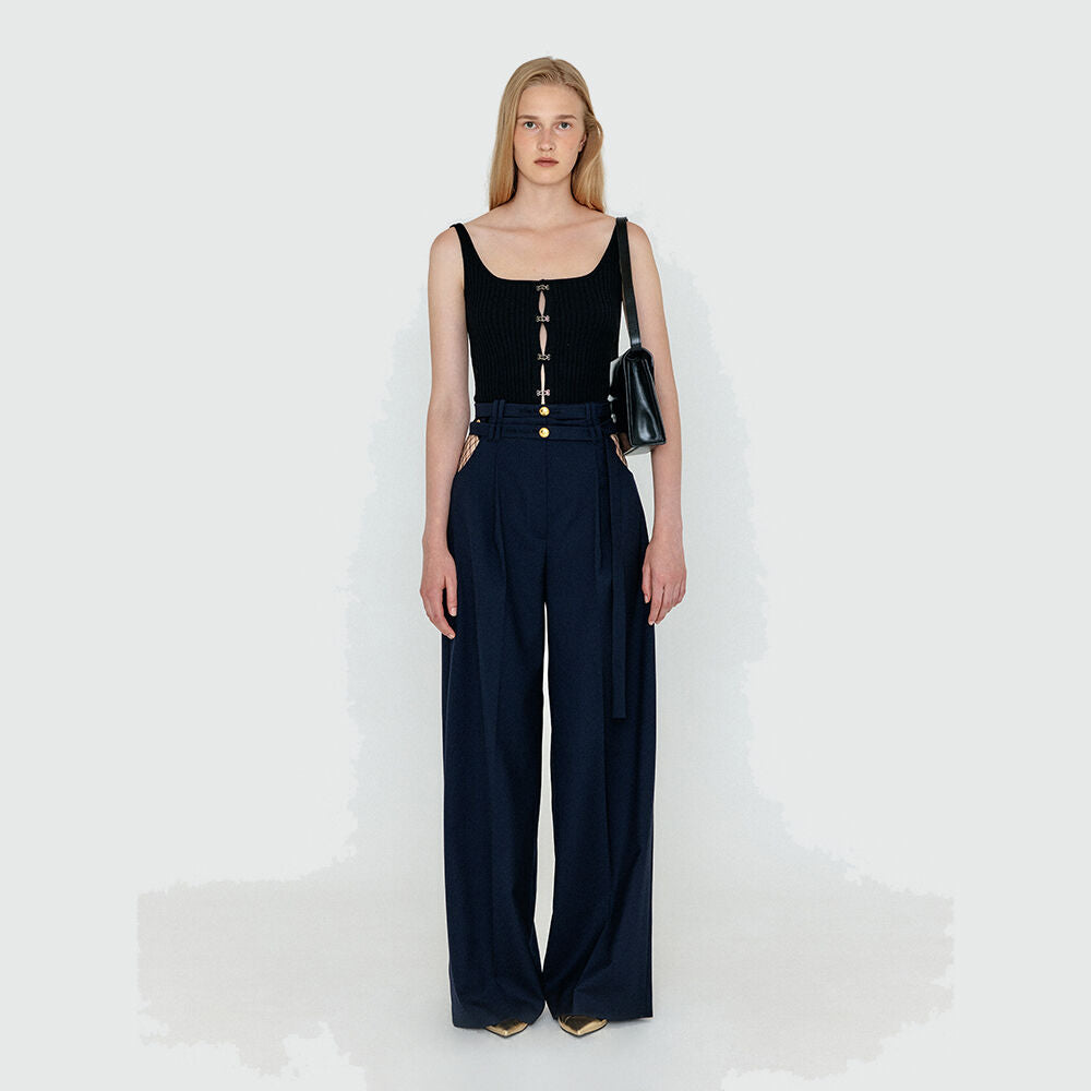 EENK EENK WETTE Double-Belted Wide Pants - Navy