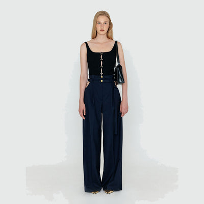 EENK WETTE Double-Belted Wide Pants - Navy