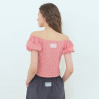 ETMON Check Shirring Blouse, Red