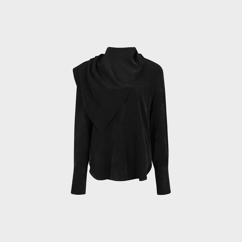 YCH SCARF-DETAILED BLOUSE BLACK (F24BL3033BK)