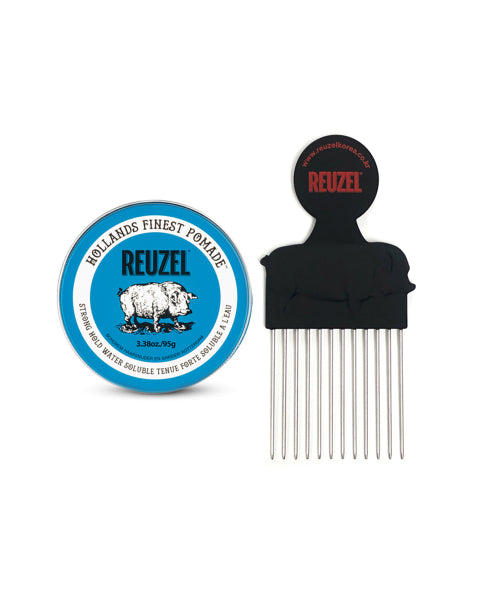 REUZEL Blue water-based hard pomade 95g + pomade-specific comb