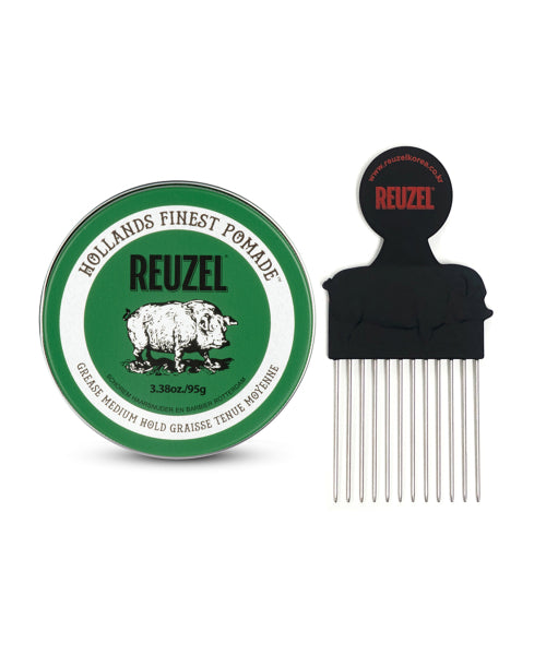 REUZEL Green oil-based medium hold pomade 95g + pomade-specific comb