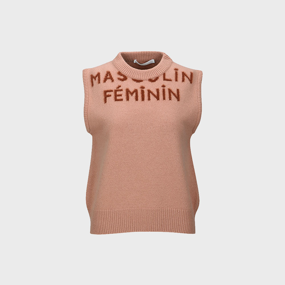 YCH MASCULIN FEMININ-PRINT KNITTED VEST INDI PINK (W23KT812IP)