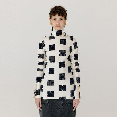 EENK VEROSA Turtleneck Top - Ivory/Black