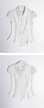 SCULPTOR Sheer Pleated Hem Blouse White