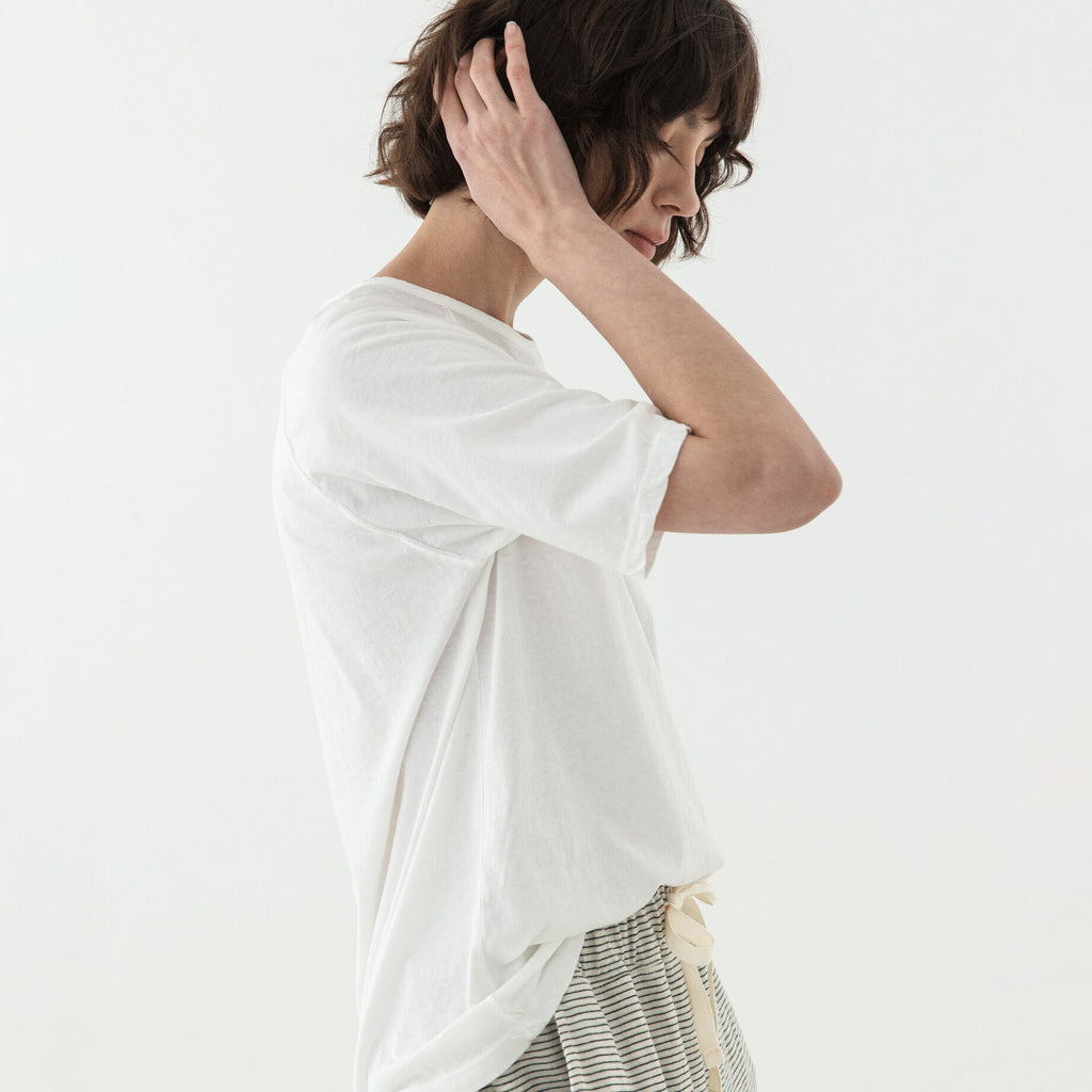 KOZNOK Maria Nagrang Layered Pure Cotton Summer Women's Short Sleeve T-Shirt Inner Tee Ivory