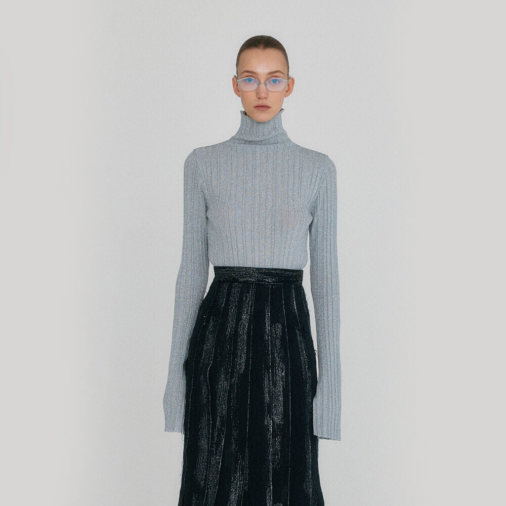 EENK ZOUQ Slim-fit Turtle Neck Knit Top - Silver