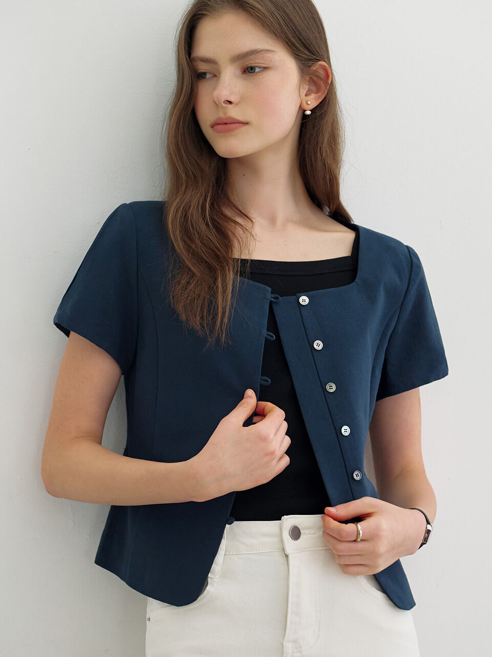 MOMET Ezz Linen Blouse Jacket Navy