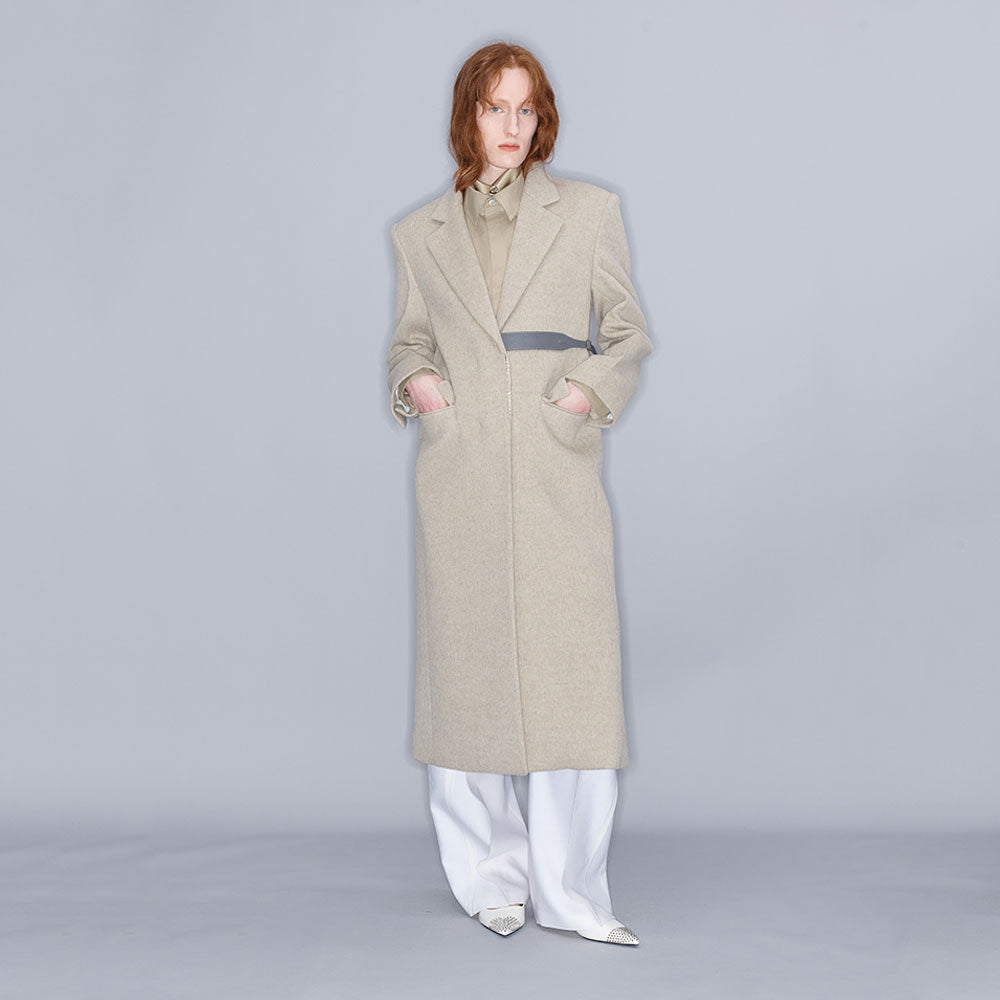 YCH SINGLE-BREASTED BELTED COAT CREAM (W23OT018CR)