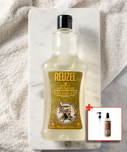 REUZEL All-in-one tea tree shampoo 1000ml / liter pump, surf tonic 355ml provided