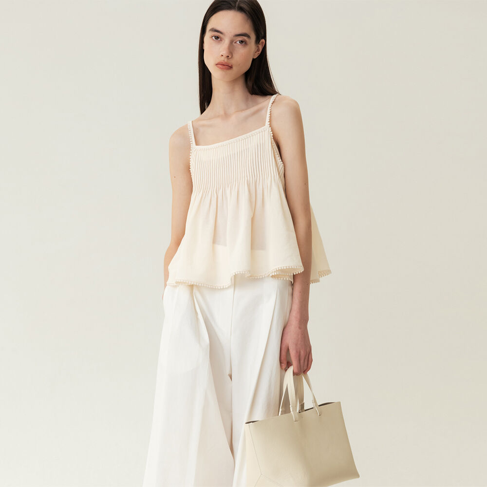 kindersalmon Pintuck Lace Sleeveless Top Cream